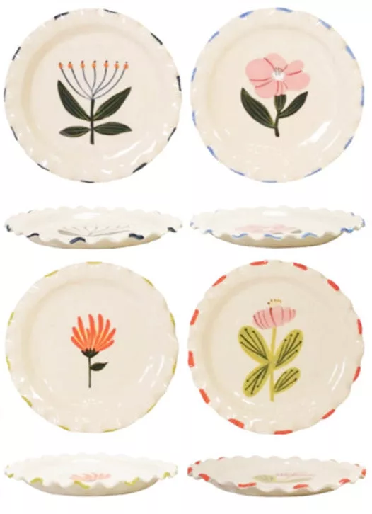 8.5"Rd Stoneware Plate Ruffled Hand-Painted Flower