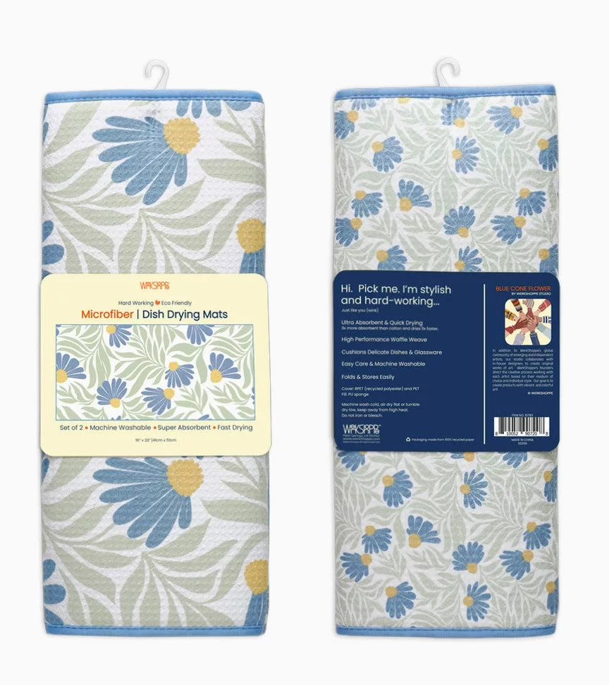 Blue Coneflower Microfiber Dish Drying Mats