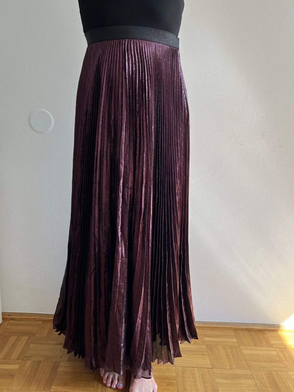 Christopher Kane Maxi Skirts Christopher Kane High-Wasted Pleated Lamé Maxi Skirt Purple