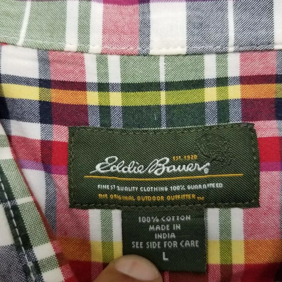 Eddie Bauer Shirts Button Ups Eddie Bauer Shirt Mens Large Plaid Button Up Short Sleeve Green