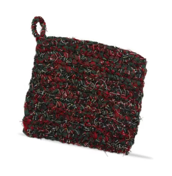 Green Multi Chindi Crochet Plaid Potholder Green
