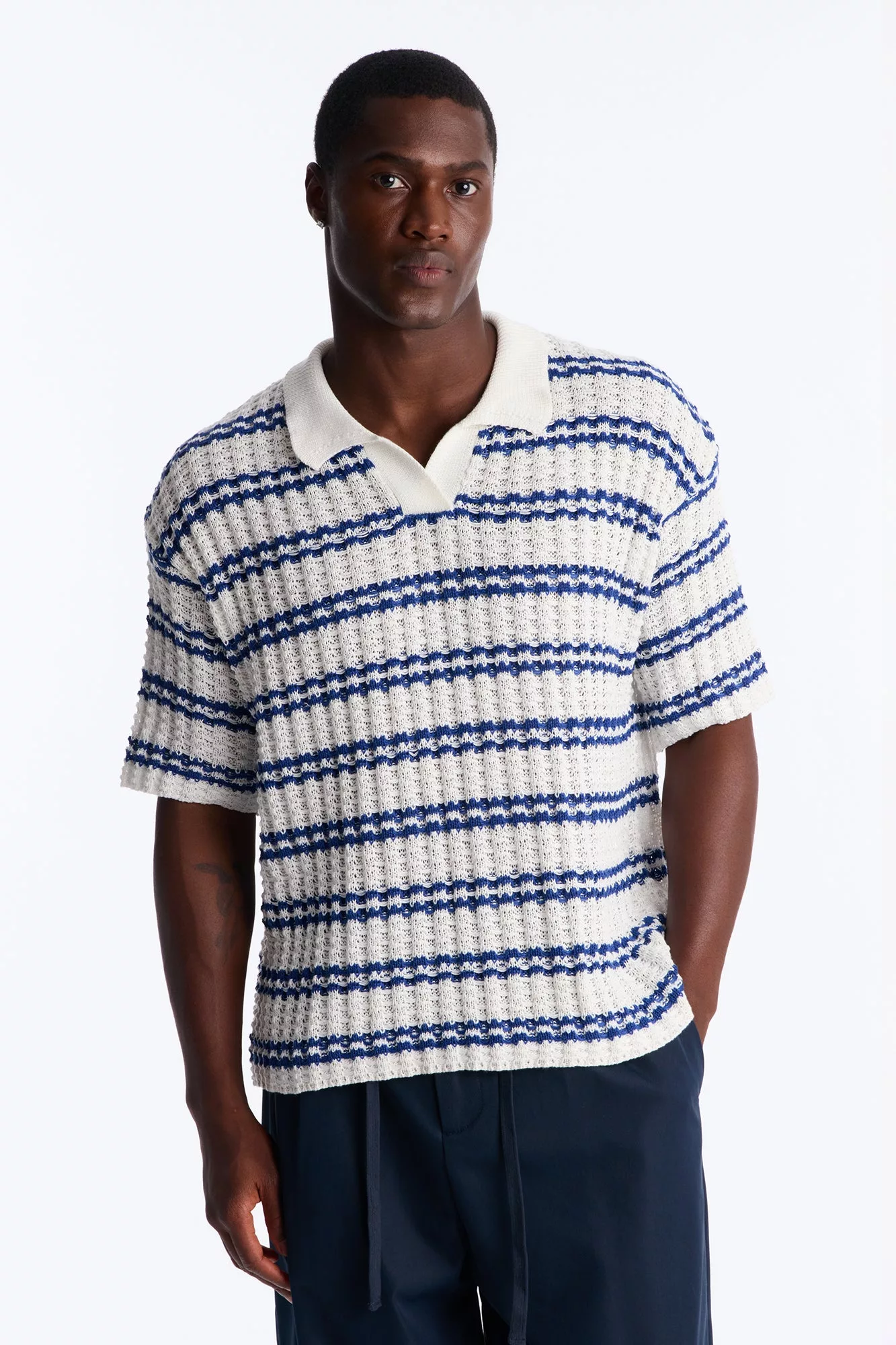 Static Stripe Johnny Collar Polo - Blue/combo