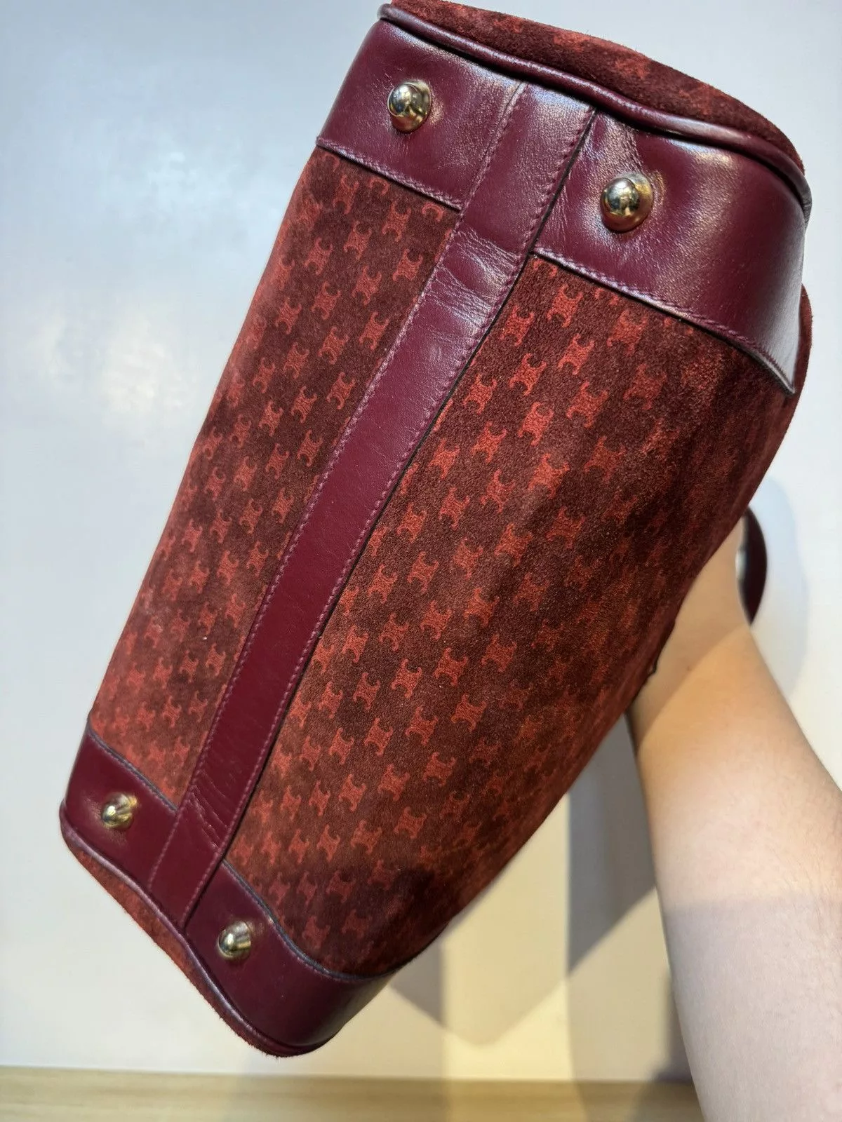 Celine Handle Bags Celine Macadam Handbag Red Suede