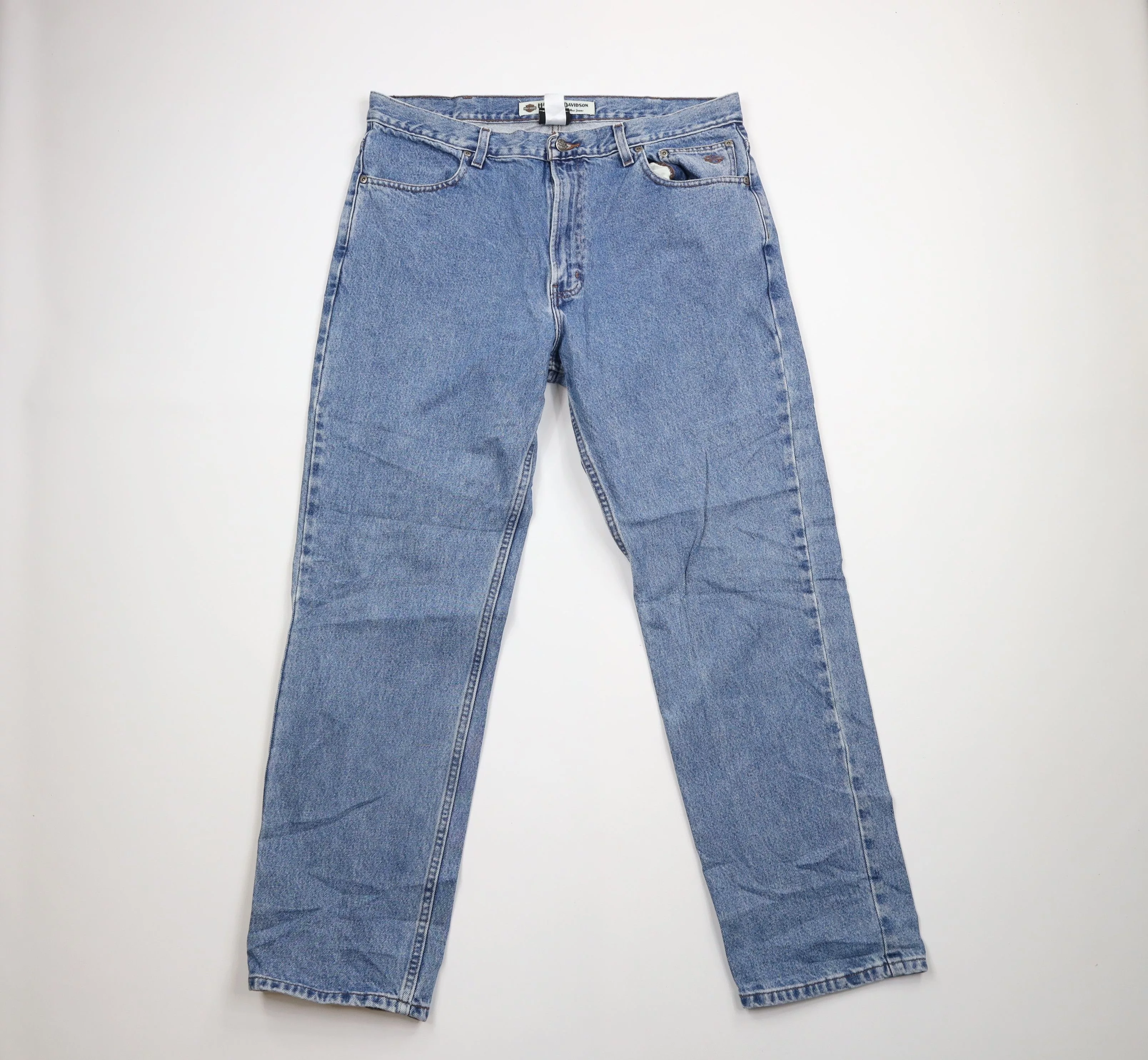 Harley Davidson Denim Harley Davidson × Vintage Vintage Harley Davidson Spell Out Motorcycle Bootcut Jeans Blue