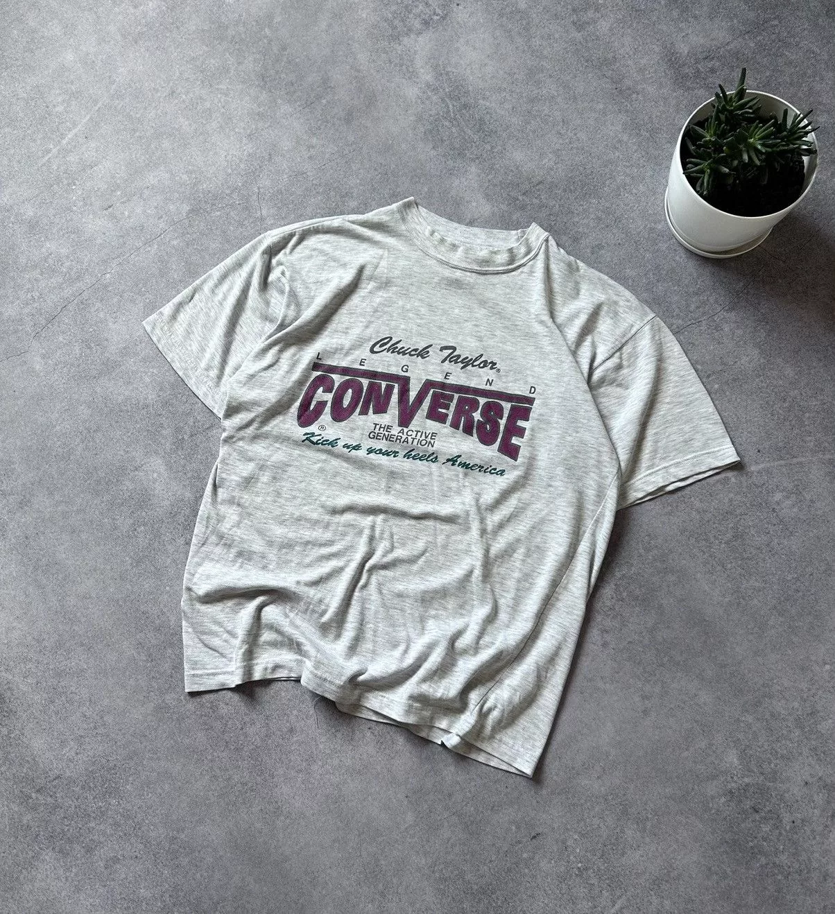Converse Short Sleeve T Shirts Converse × Vintage Vintage Converse Chuck Taylor made in usa big logo shirt Gray