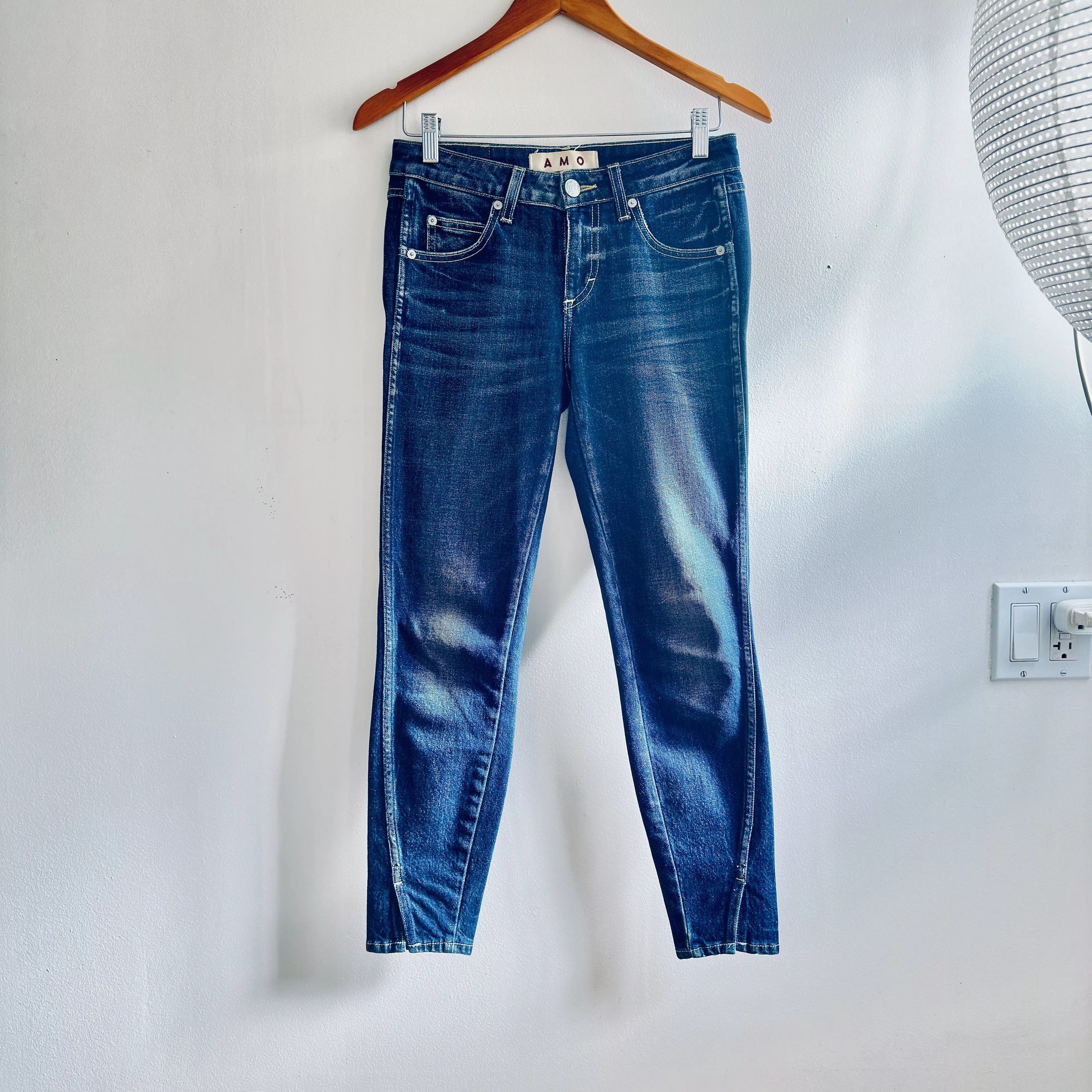 AMO Jeans Twist Mid-Rise Crop Slim, Dark Wash Blue