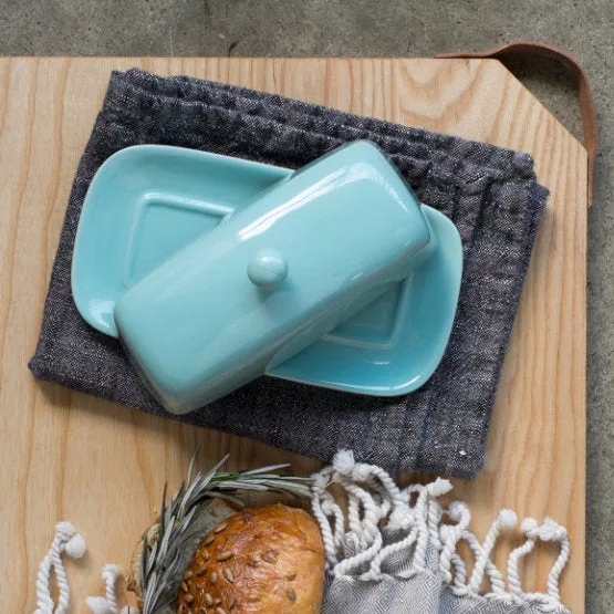 Rectangle Eggshell Blue Butter Dish