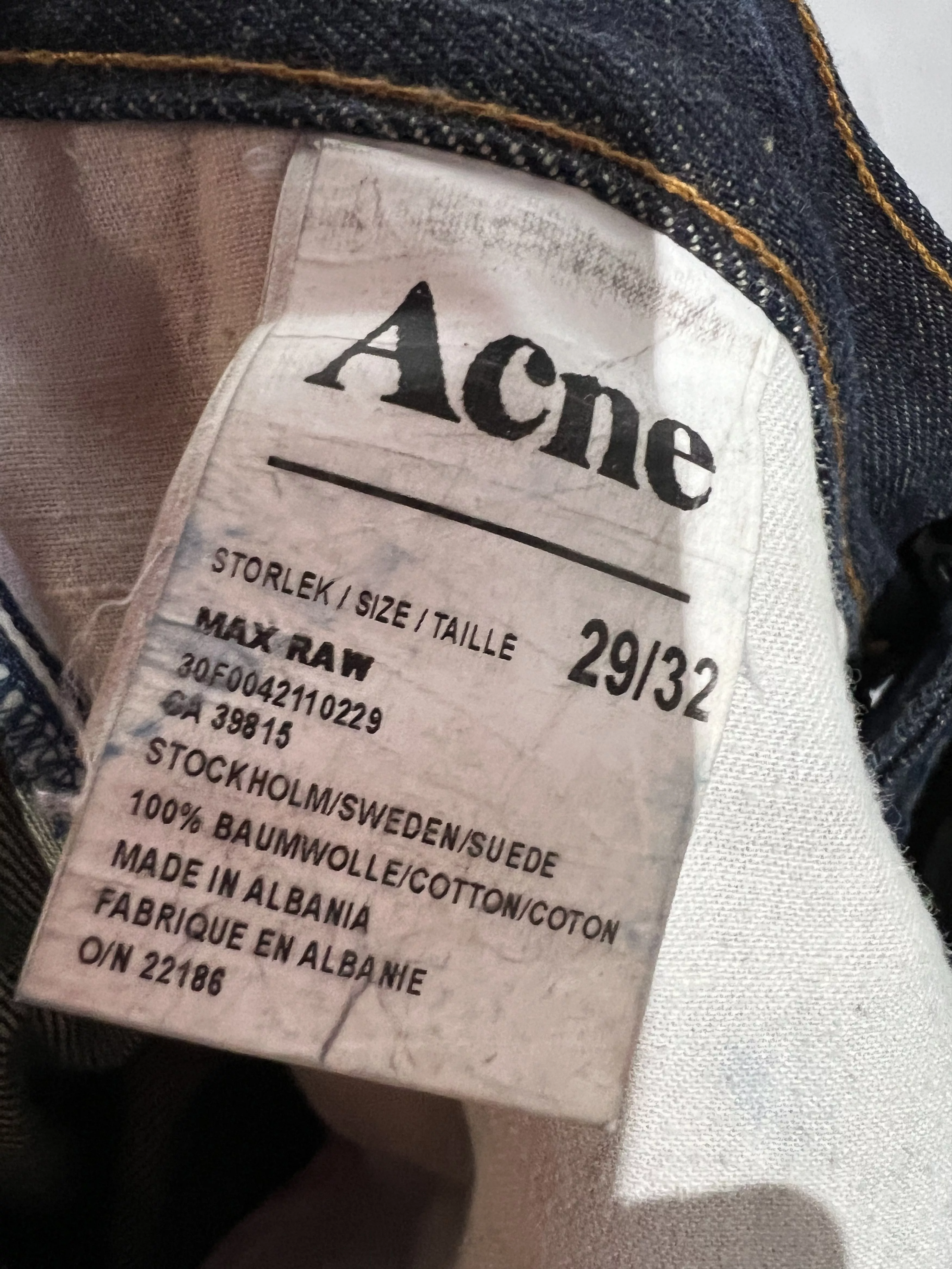 Acne Studios Denim Acne Studios Max Raw Denim Jeans Size 29 Blue