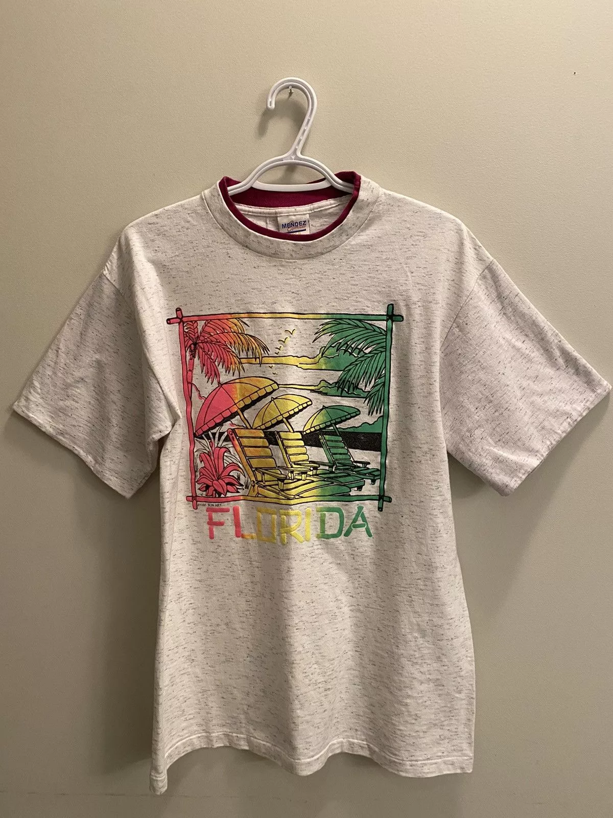 Vintage Short Sleeve T Shirts FLORIDA NEON SOUVENIR VINTAGE 1991 SHIRT Gray