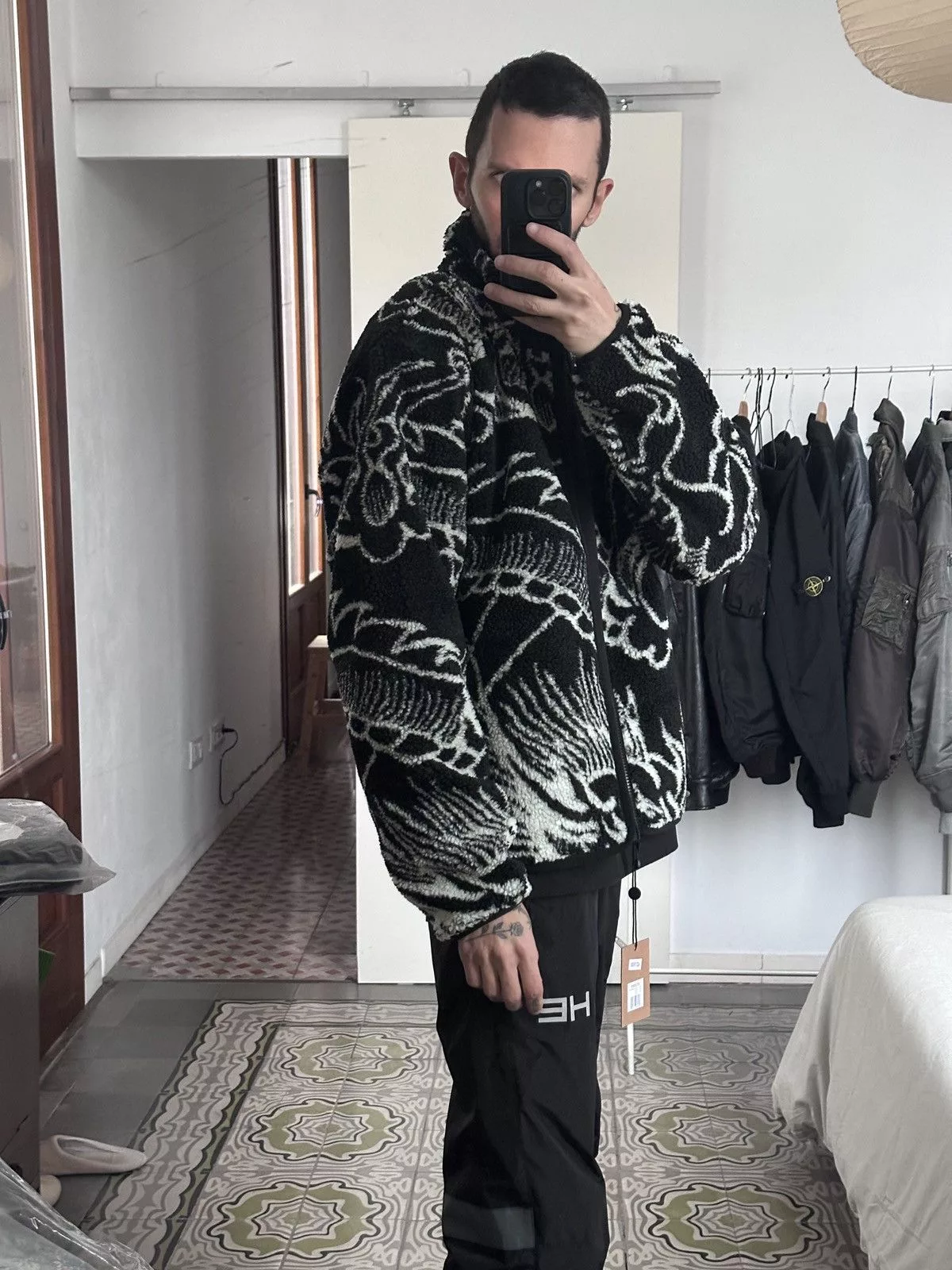 Stussy Heavy Coats Stussy Dragon Sherpa Jacket Black