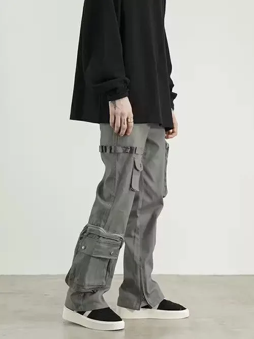 Jean Casual Pants Jean multi function pocket flared utility tactical cargo pants Black Avant-Garde