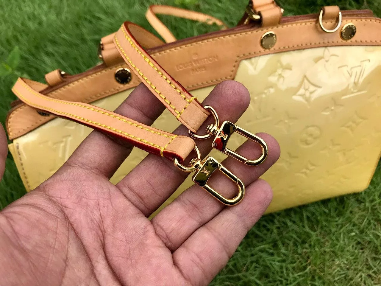 Louis Vuitton Handle Bags Authentic Louis Vuitton Monogram Vernis Leather Brea MM Bag Yellow