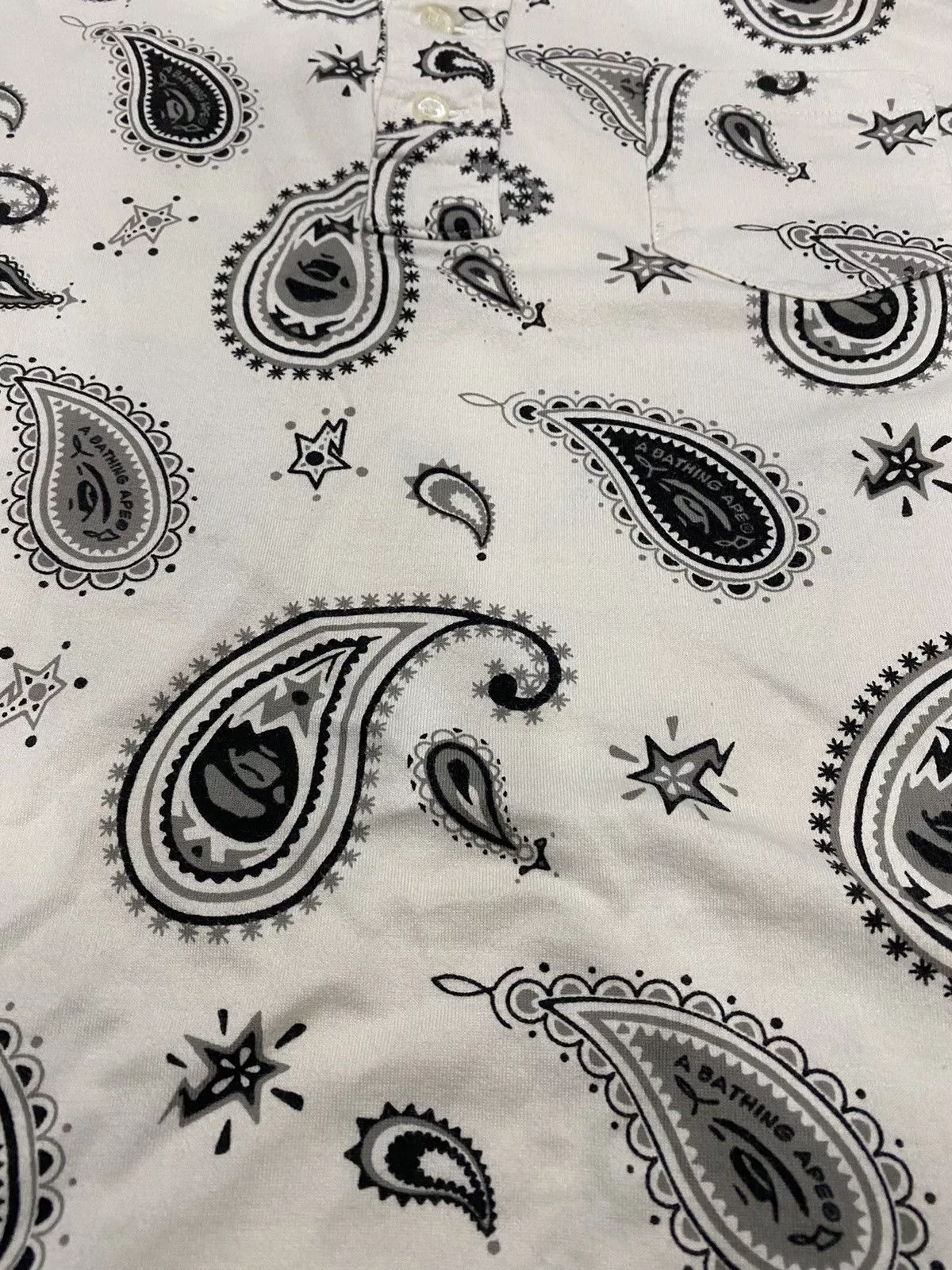 Bape Shirts Button Ups Bape Paisley Button Up S/S Shirt White