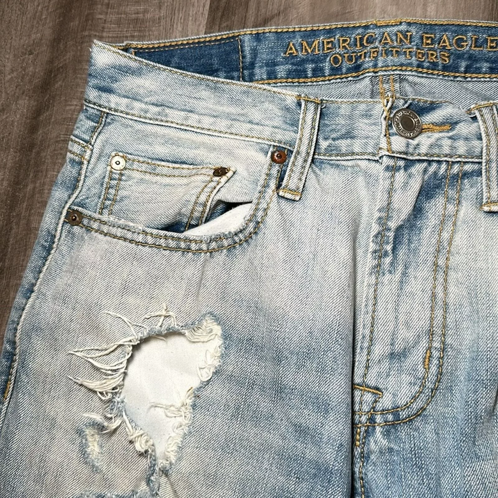 American Eagle Outfitters Denim American Eagle Outfitters American Eagle Distressed Slim Straight Jeans - 29x32 Blue