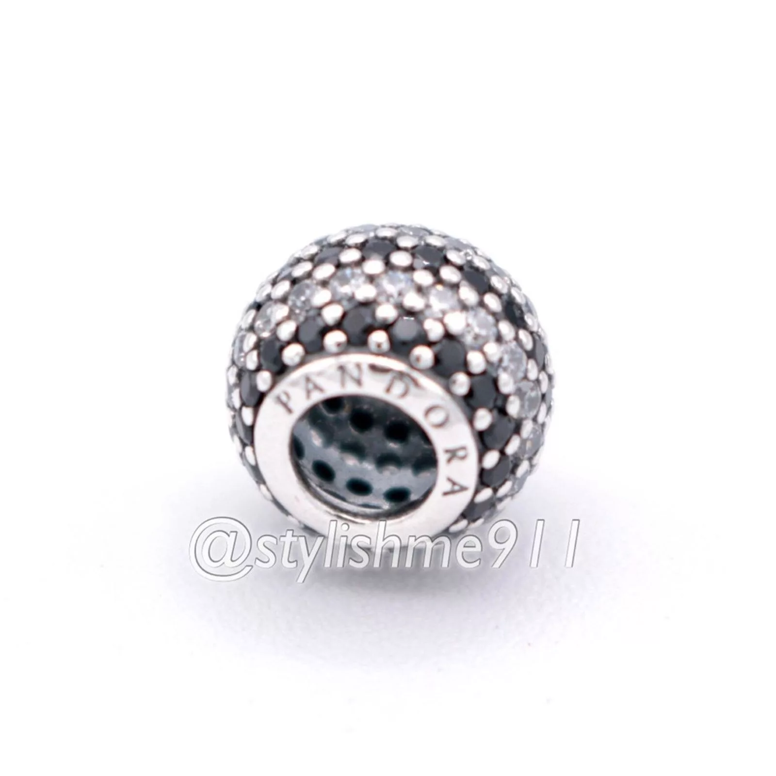 pandora Charms Authentic PANDORA Black Nautical Pave Lights Charm Silver