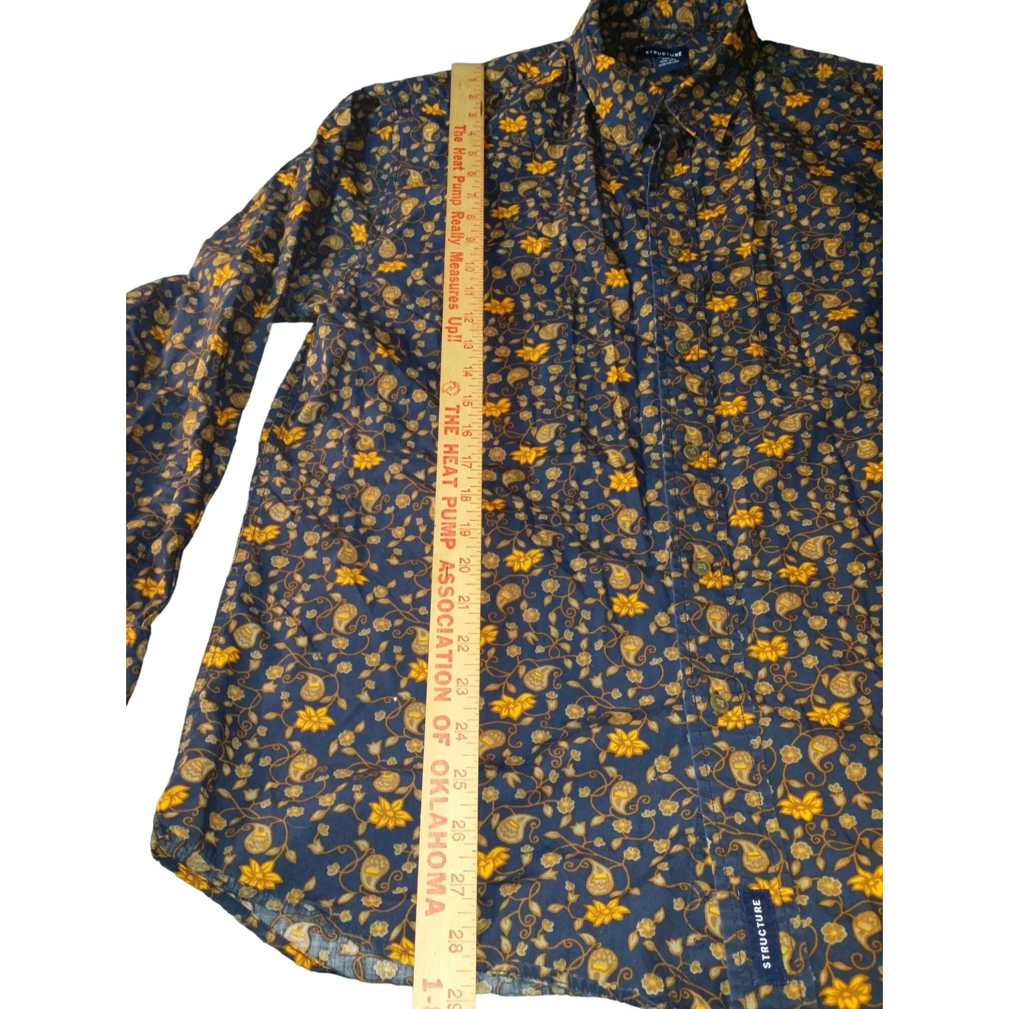 Structure Shirts Button Ups Structure Paisley Button Up Shirt Men Sz L Blue Yellow 70s W