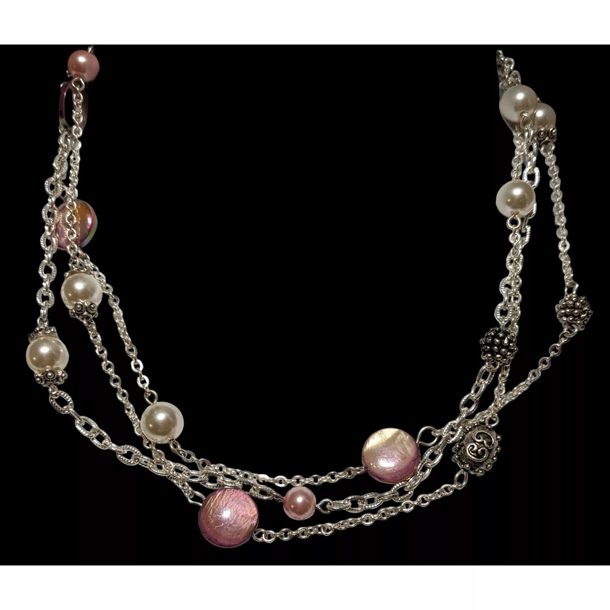 George Necklaces George Silver Necklace With Pink & White Beads