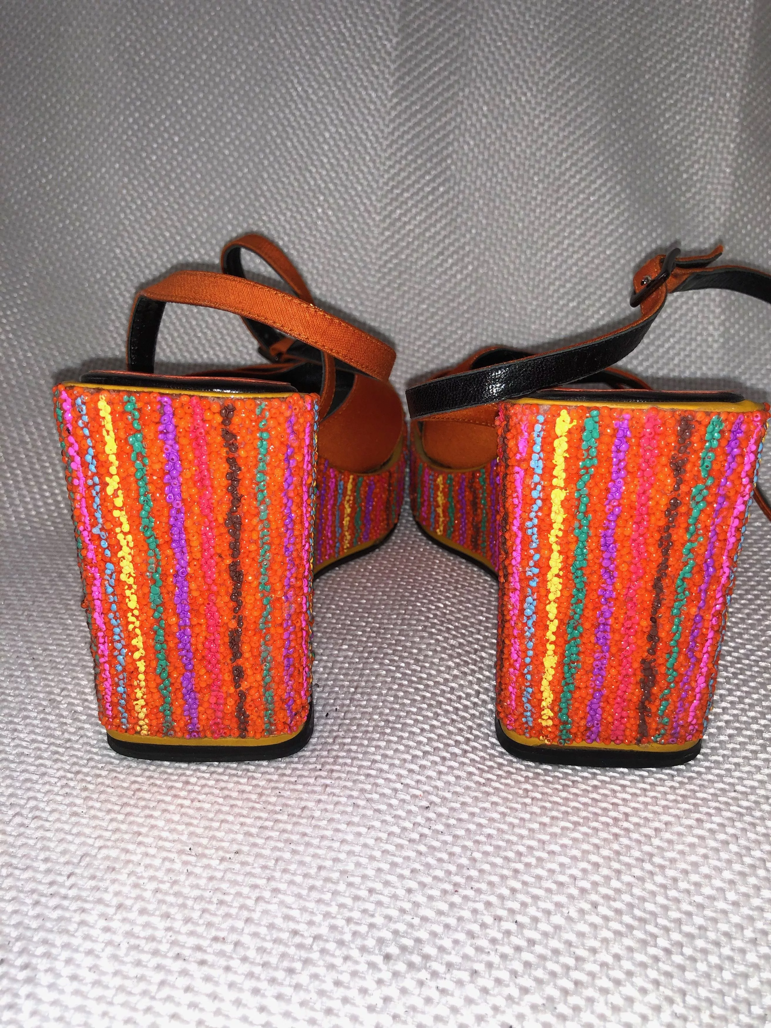 Other Platforms Other ORANGE SHINY BEADED PLATFORM SANDALS