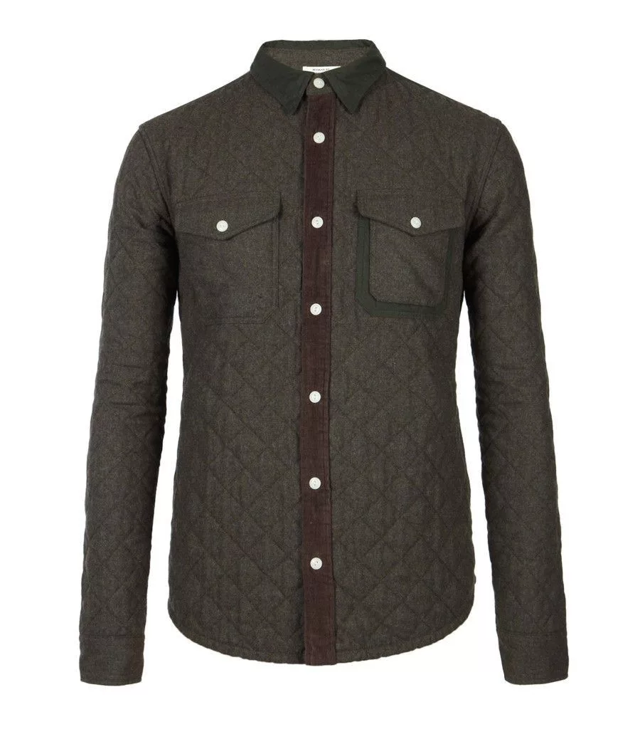 Allsaints Shirts Button Ups Allsaints Gamekeeper Quilted Wool Viscose Shirt Brown Streetwear