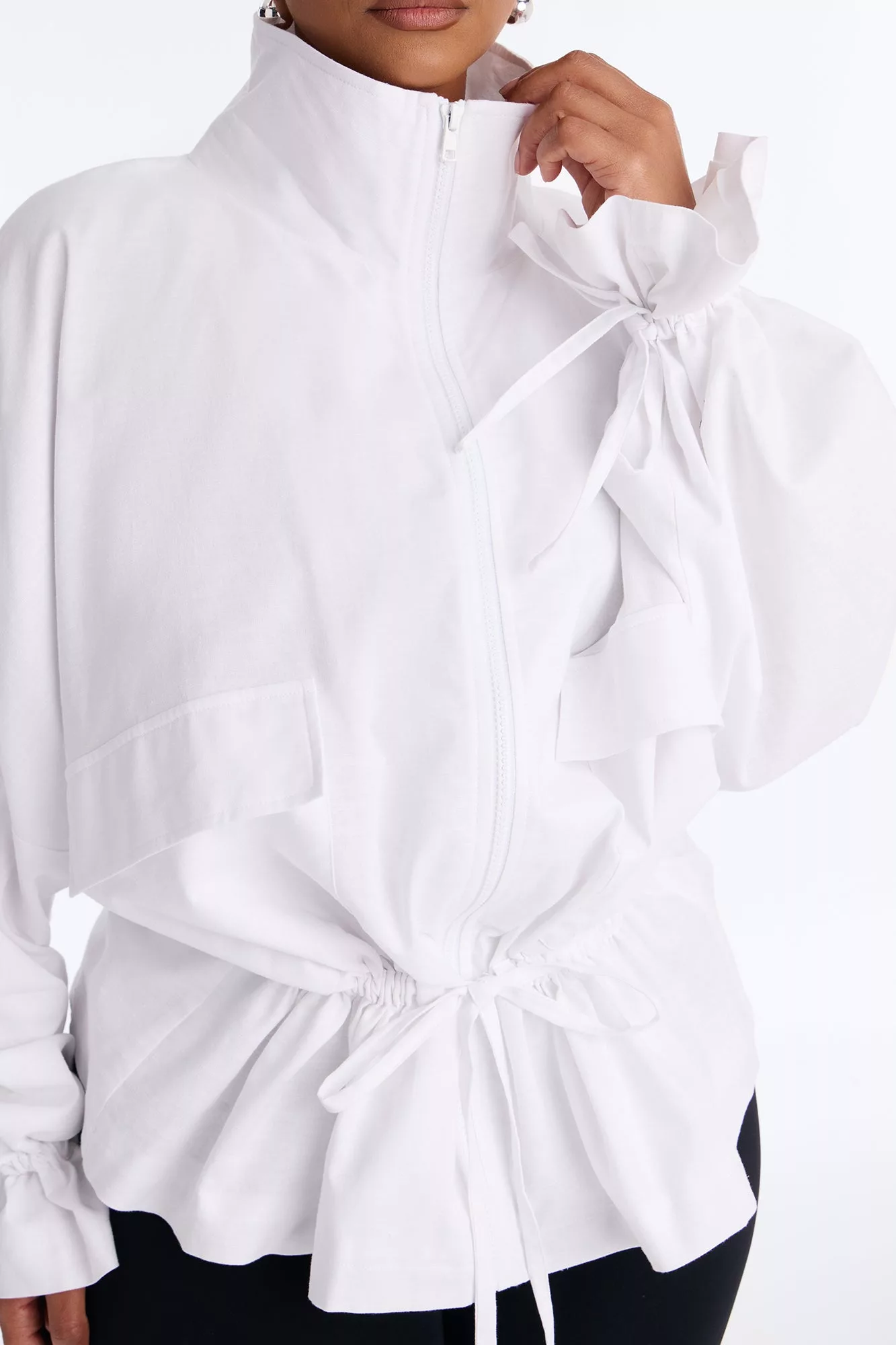 Effortless Linen Funnel Neck Anorak Jacket - White