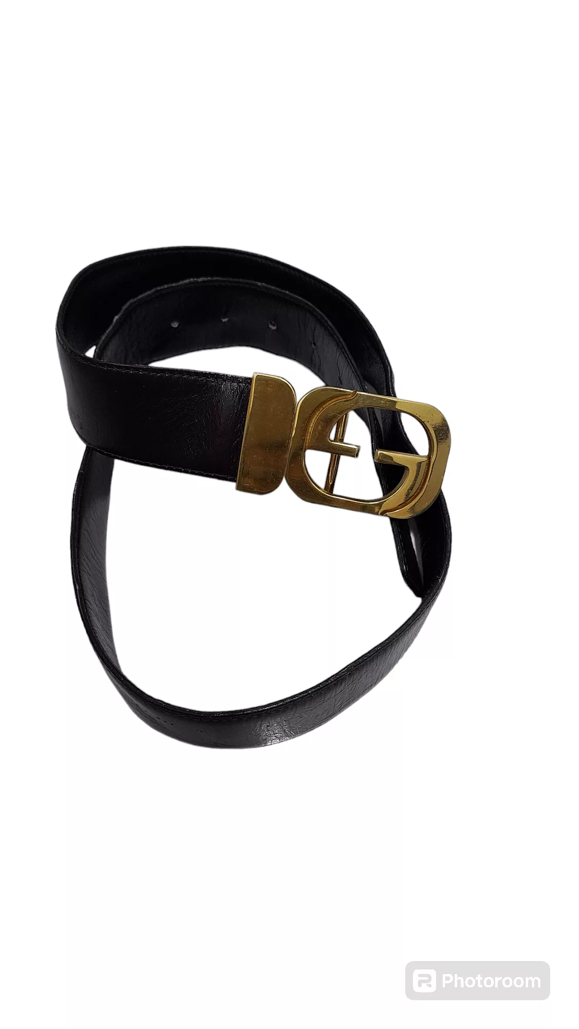 Gucci Belts Gucci × Leather × Vintage VINTAGE GUCCI GG LOGO RIVERSIDE LEATHER BELT Black