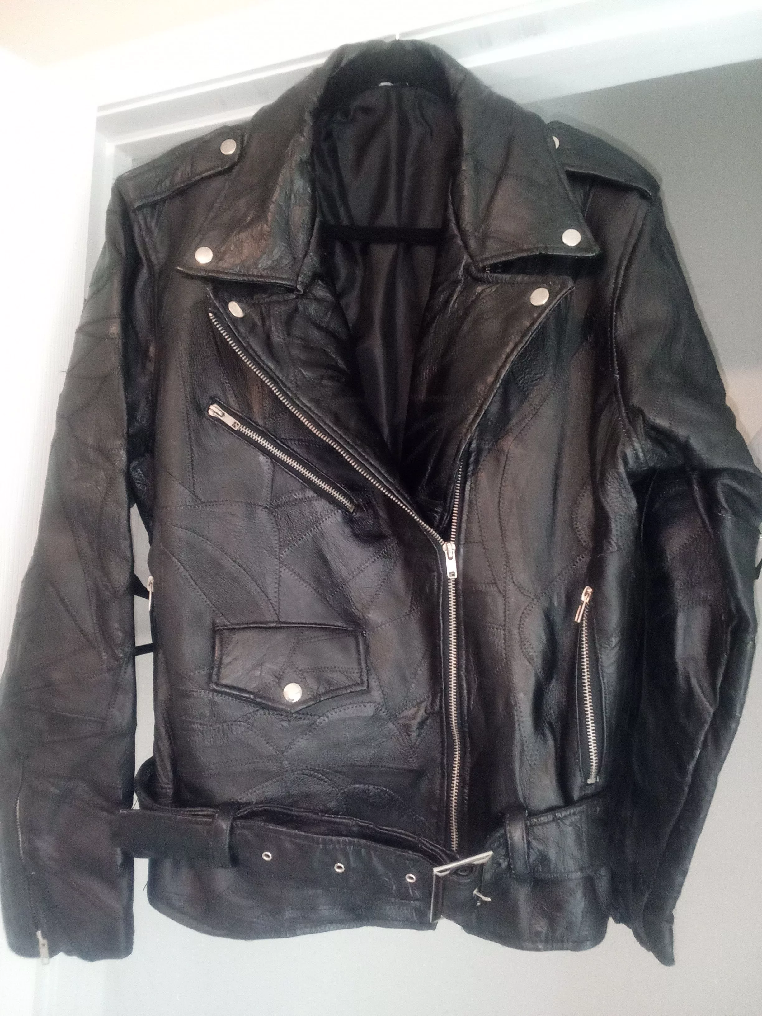 Vintage Leather Jackets VINTAGE LEATHER BIKER JACKET WITH EAGLE EMBROIDERY Black