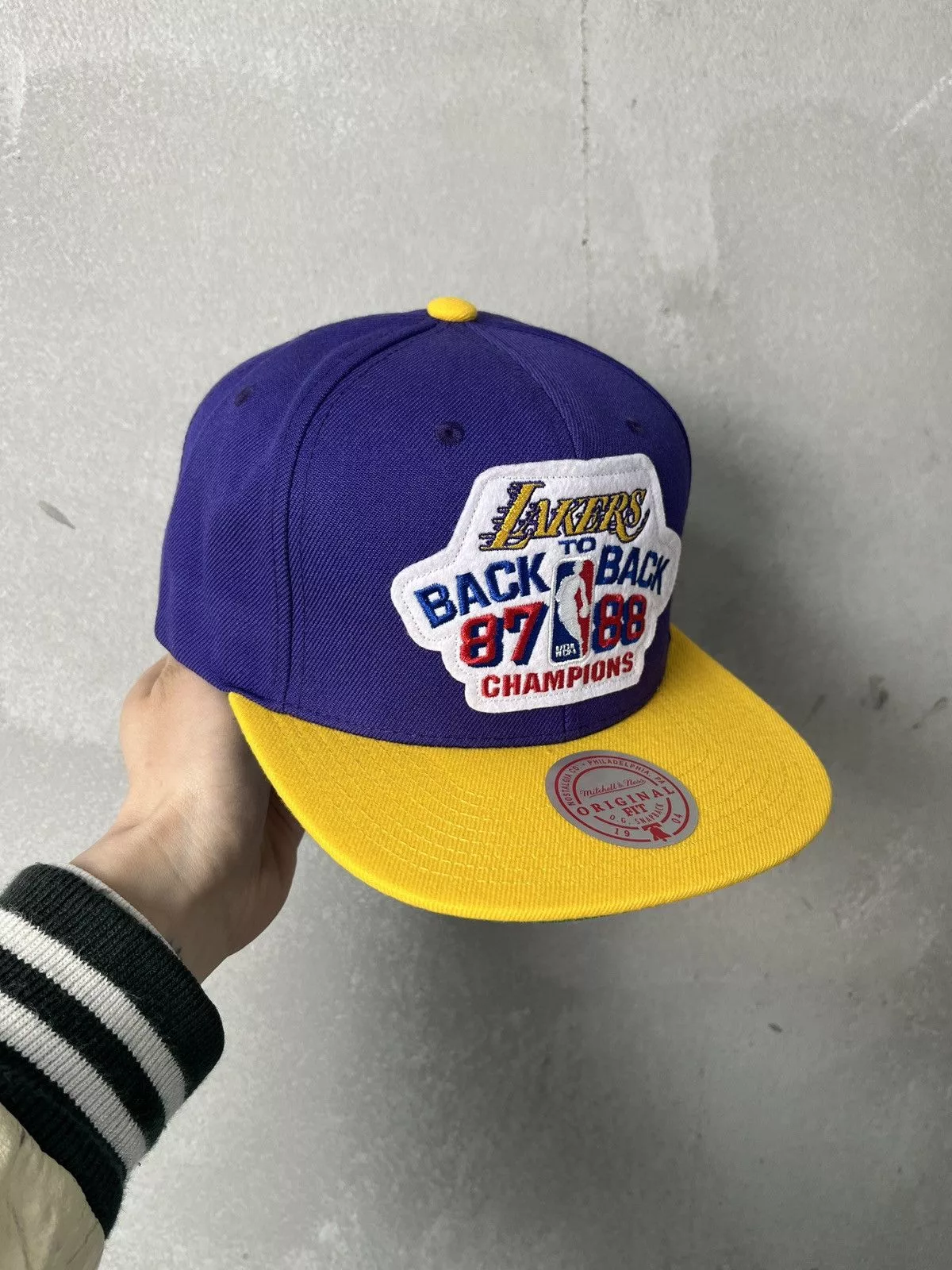 Mitchell & Ness Hats Mitchell & Ness × NBA Rare Mitchell & Ness NBA LA Lakers B2B Purple Snapback Hat Streetwear
