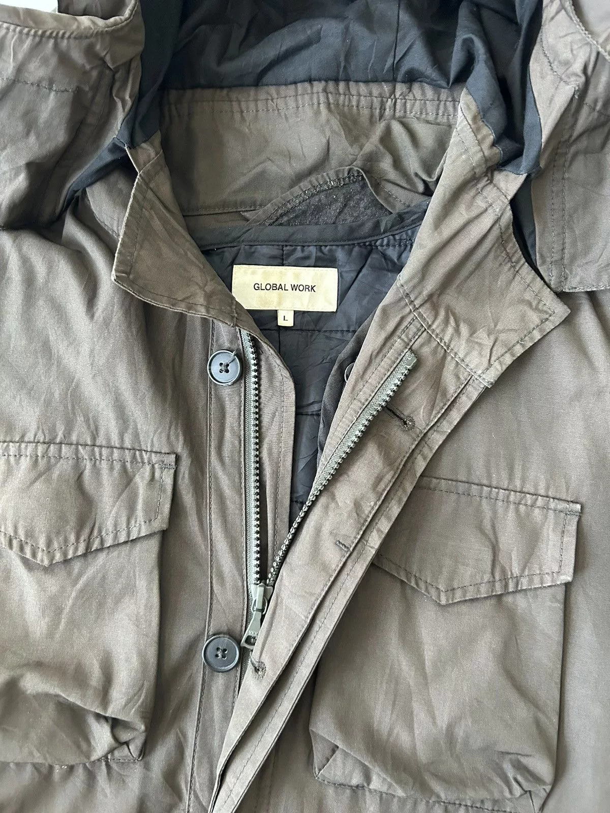 Japanese Brand Parkas Japanese Brand GLOBAL WORK Multi Pocket Parka Jacket + Gorpcore Style Brown Streetwear