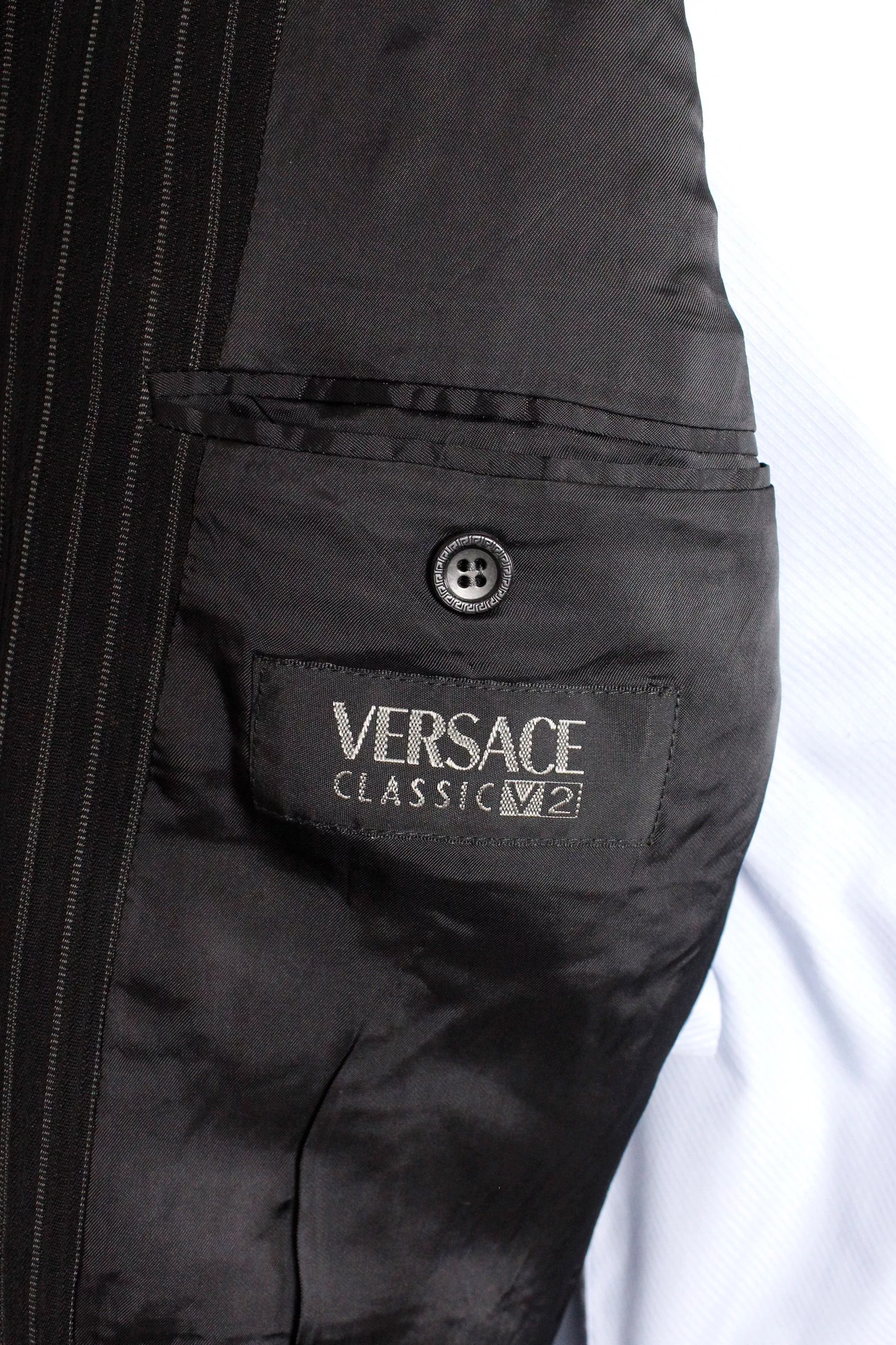 Versace Light Jackets Vintage Versace Classic V2 Striped Knit Black Blazer Jacket Luxury
