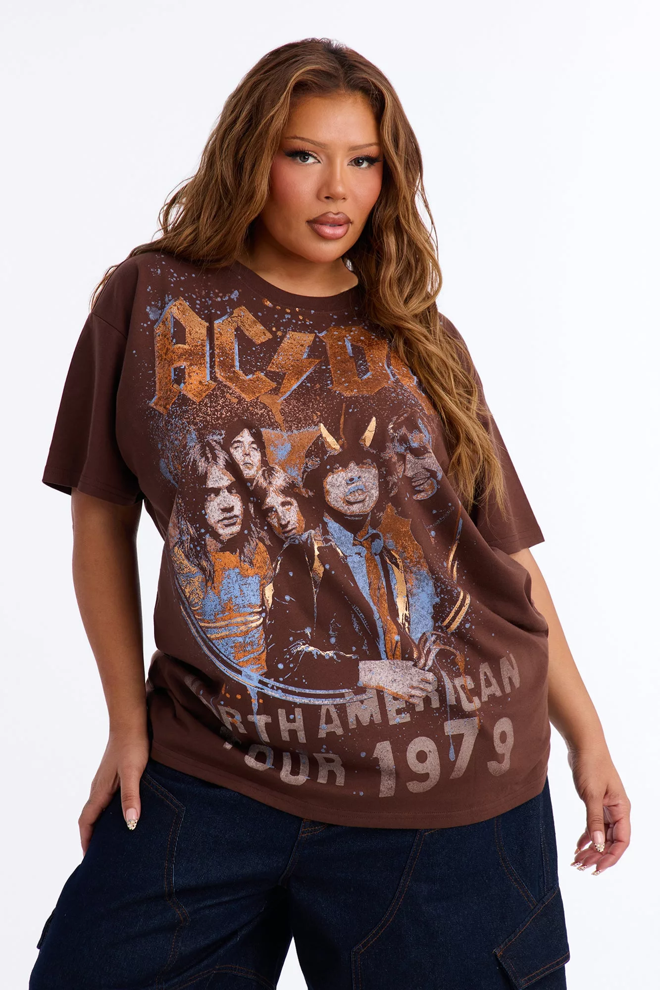 ACDC Highway To Hell Front And Back Tee - Brown