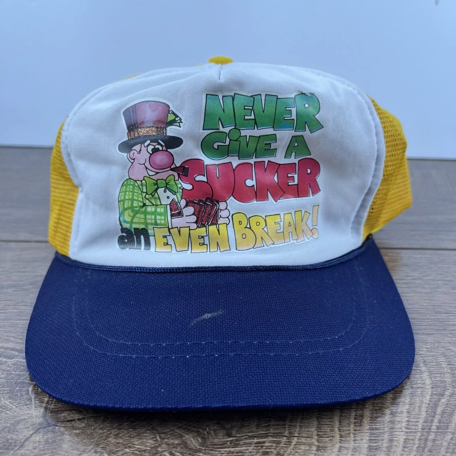 Other Hats Other Never Give a Sucker an Even Break Yellow Hat Adjustable Adul