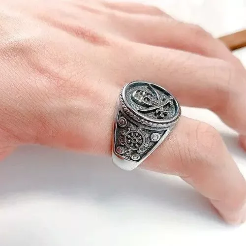 Vintage Jewelry Watches Vintage Retro Punk Style Double Knife Pirate Skull Ring Silver Streetwear