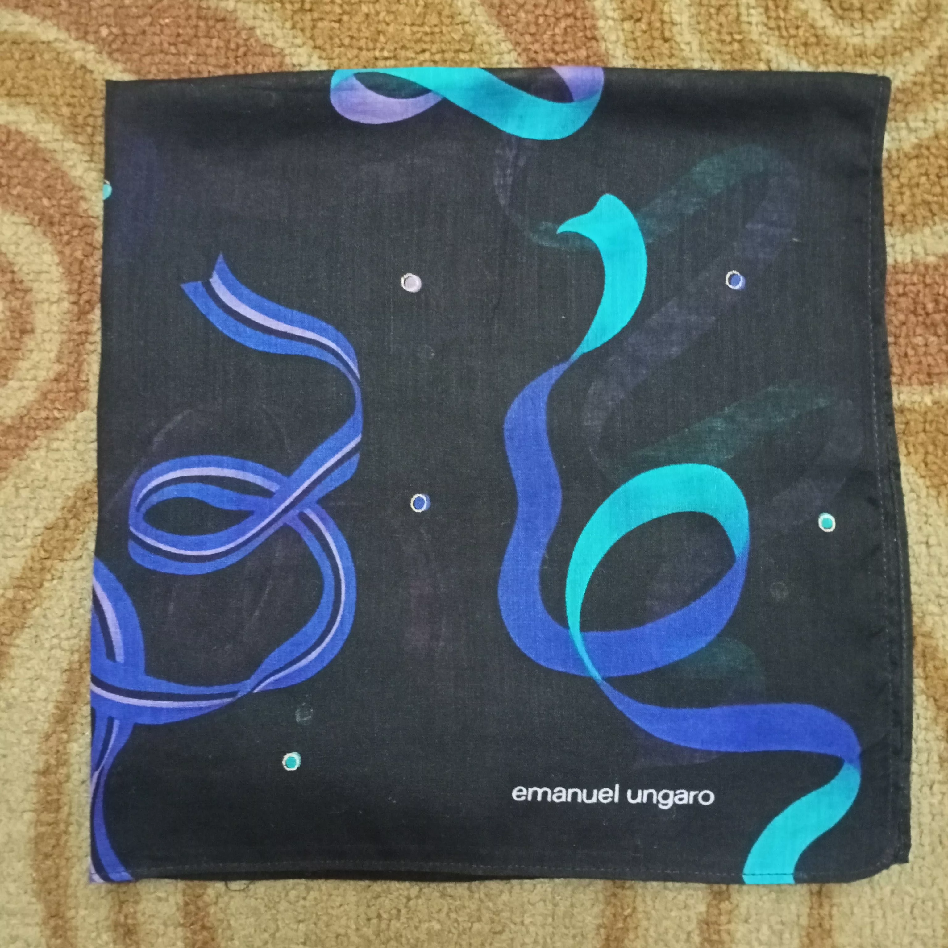 Designer Gloves Scarves Designer × Emanuel Ungaro × Vintage Emanuel Ungaro Handkerchief Neckerchief Pocket Square Black