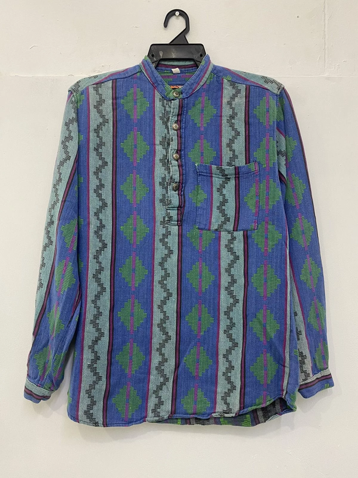 Art Comes First Shirts Button Ups Art Comes First × Native × Vintage NATIVE AMERICAN Half button up by ALLEN WAH Blue