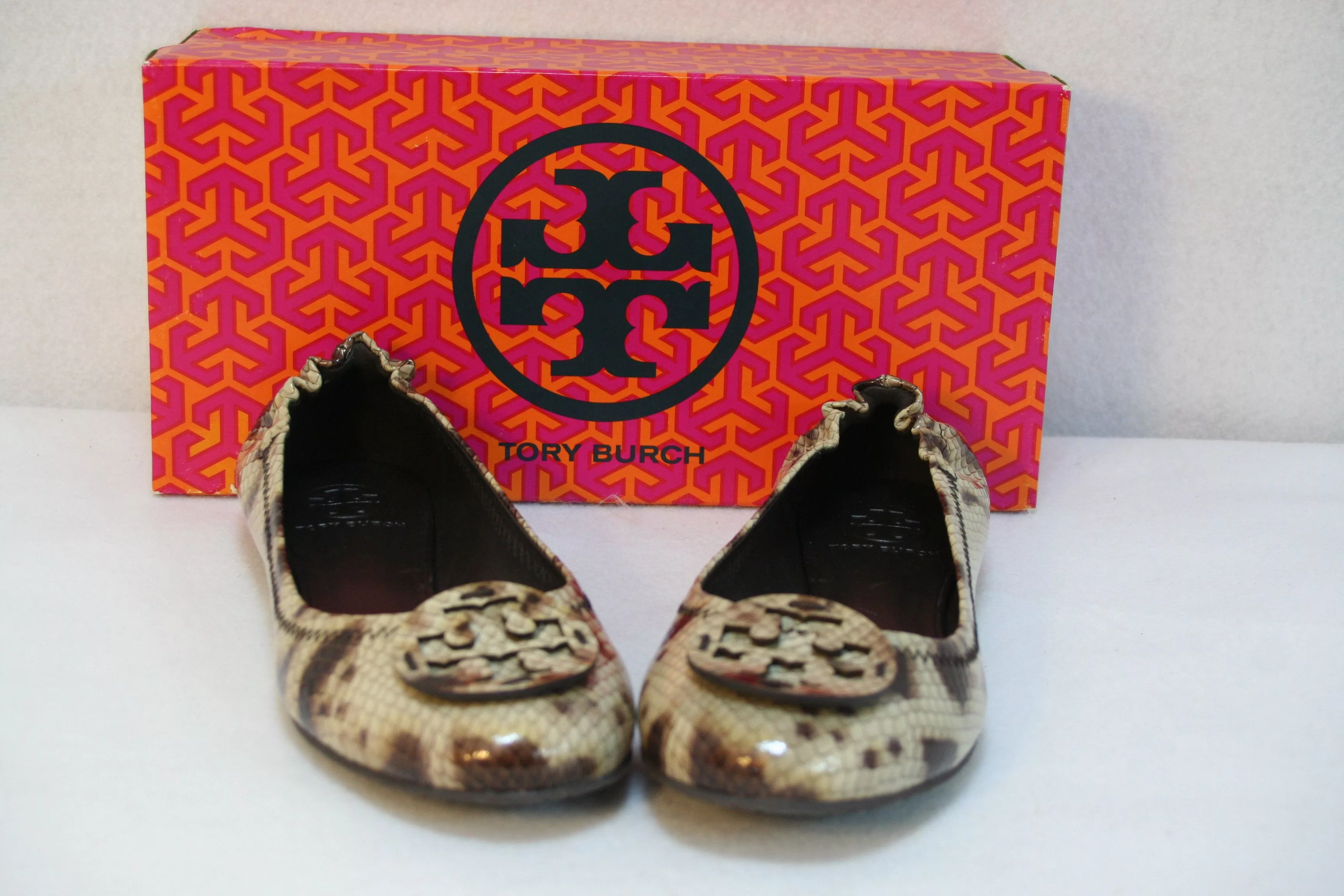 Tory Burch Flats Tory Burch Reva Monarch Snake Printed Ballet Flats Brown 8 Multi