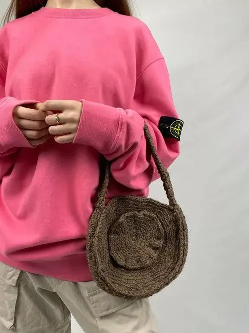 Handmade Bags Luggage Handmade Knit Crochet Cute Bag Vintage Retro Style Brown Streetwear