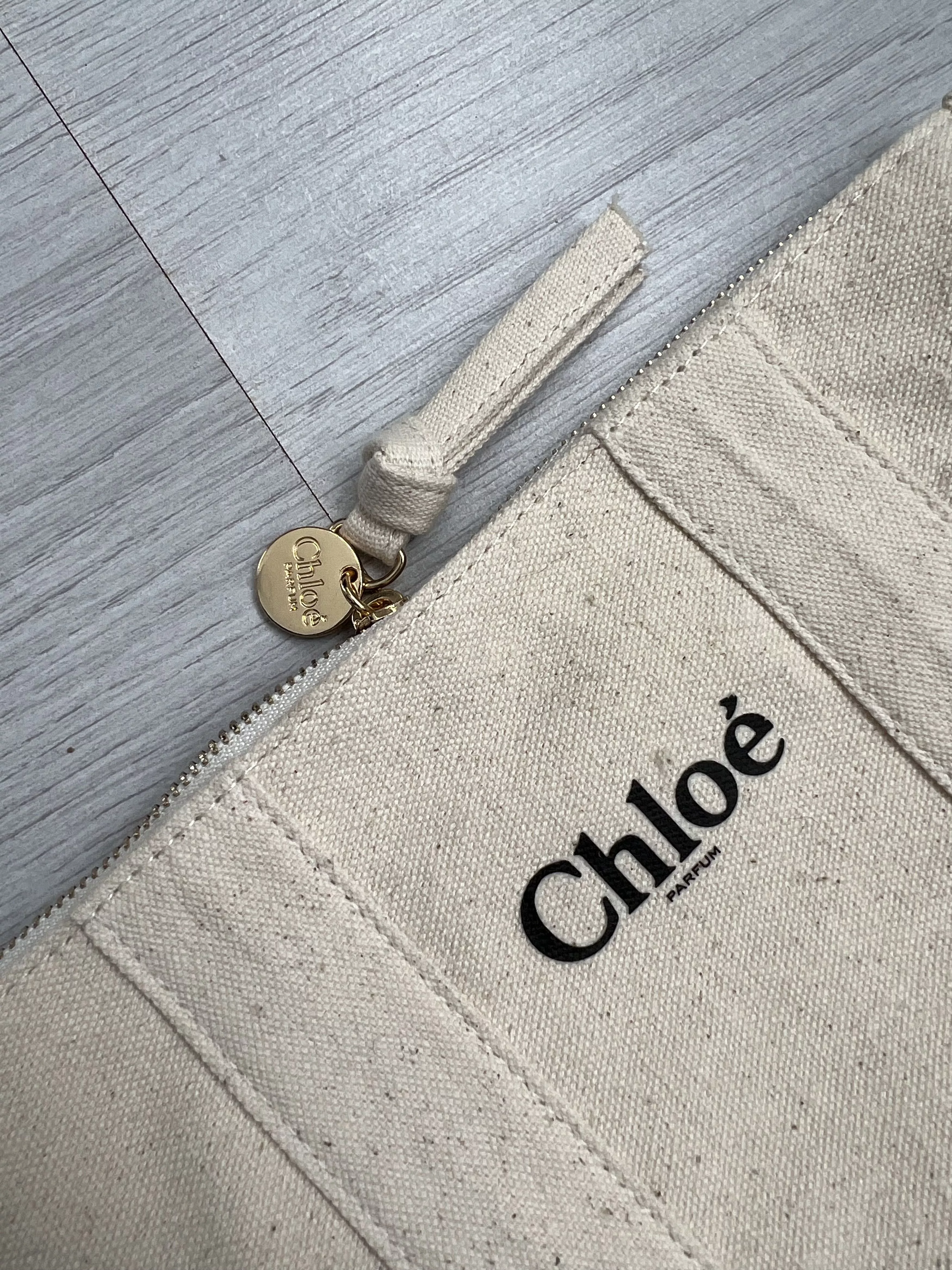 Chloe Clutches Chloe Chloé Parfum Beige Beauty Canvas Pouch Makeup Cosmetics Bag Streetwear