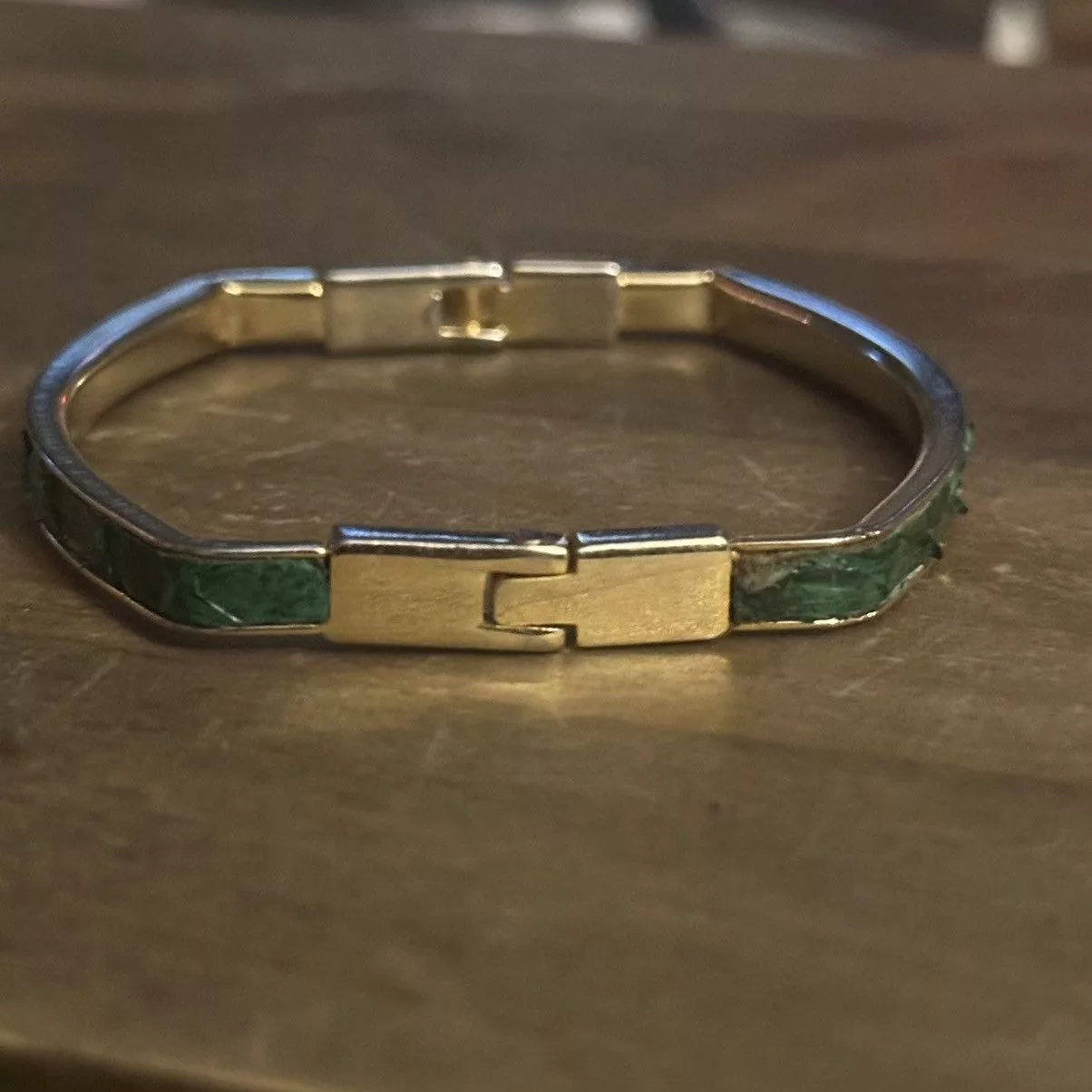 Vintage Bracelets Vintage square snakeskin hinged bangle bracelet Gold