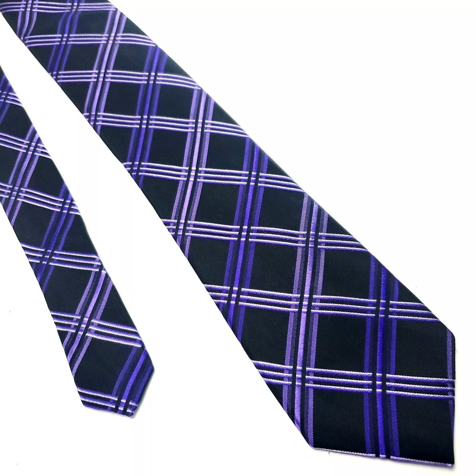 Arrow Ties Pocketsquares Arrow USA 1851 Black Purple Silk Tie Woven Striped