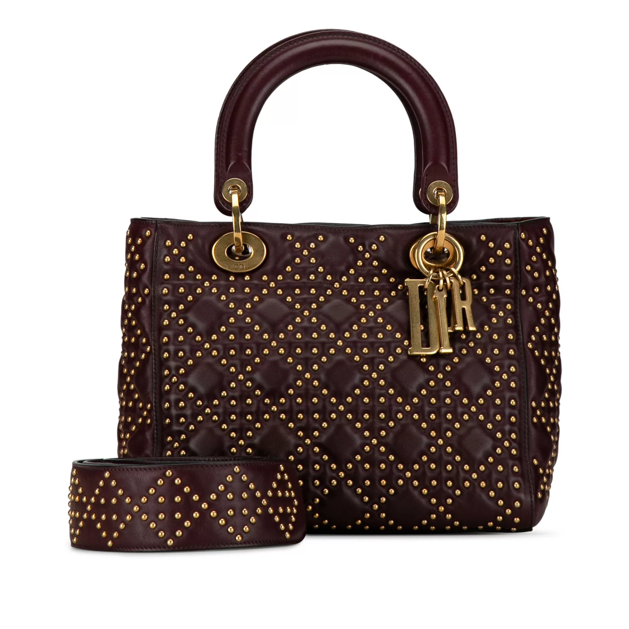 Dior Messengers Satchels Dior Medium Lambskin Cannage Studded Supple Lady Dior Red