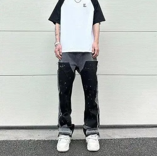 Jean Denim Black Graffiti Wide Jeans