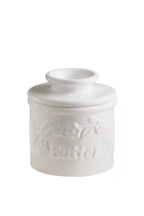 White Raised Floral Butter Bell Crock