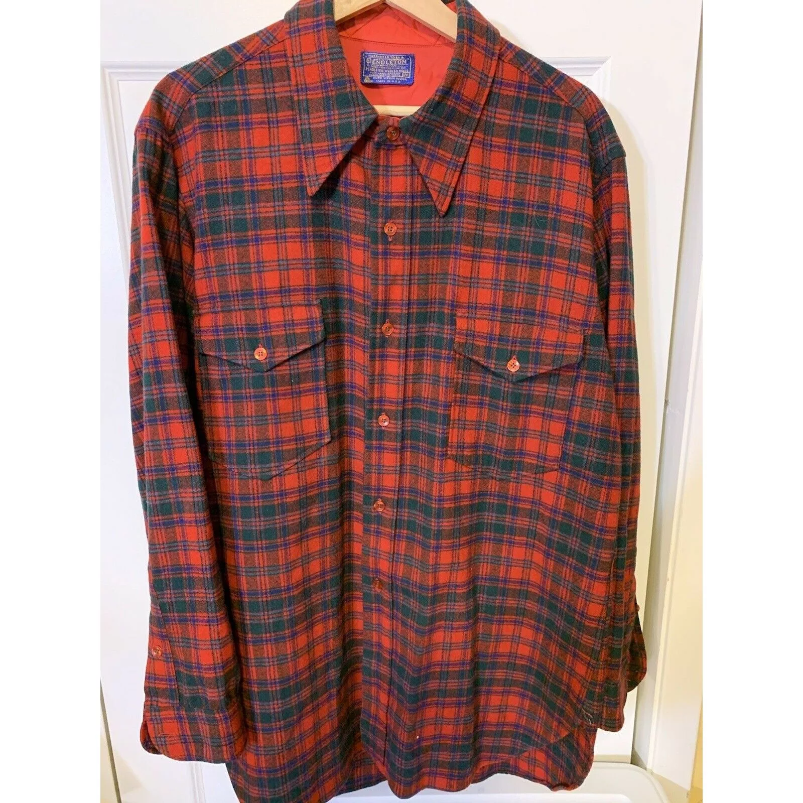 Pendleton Shirts Button Ups Vintage Pendleton Men’s 17 1/2 Red Plaid Virgin Wool Shirt U